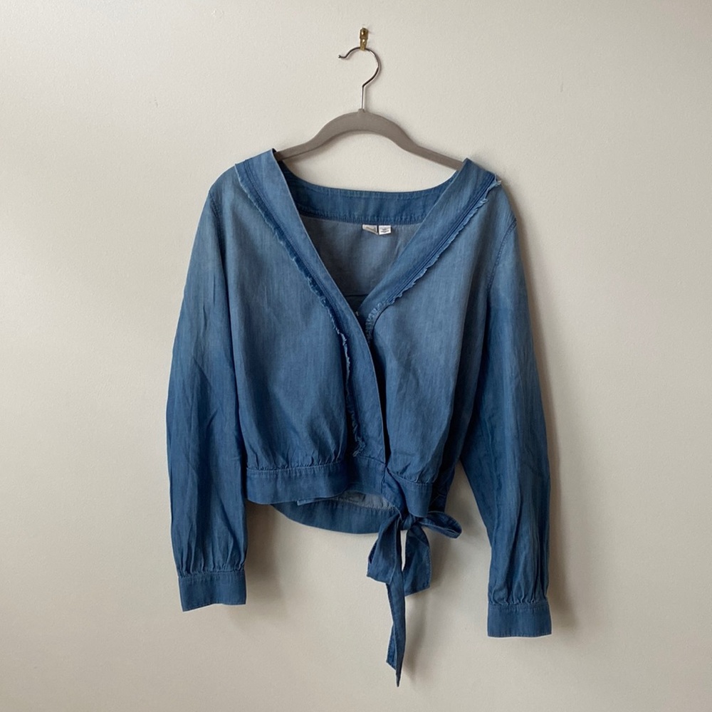 Chambray wrap top, size small